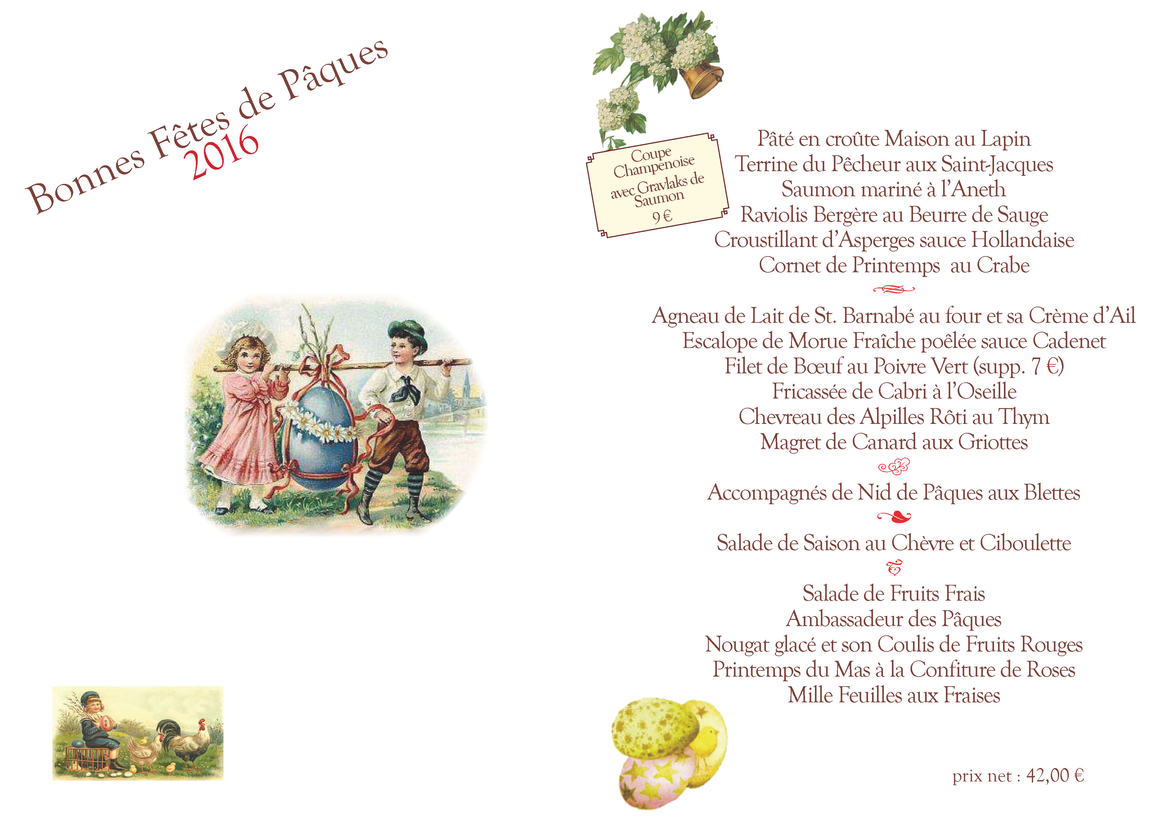 menu paque restaurant vence